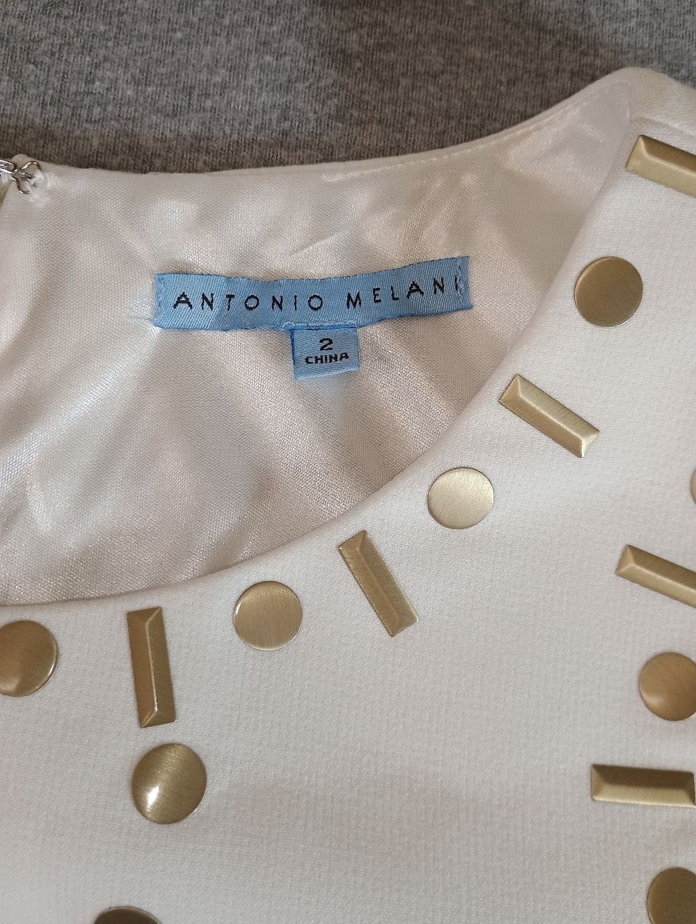Antonio Melani Women's Size 2 Sleeveless Cream Dress with Gold Stud Detail - Picture 3 of 15